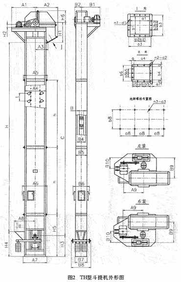 TD、TH型斗式提升機(jī)外形尺寸